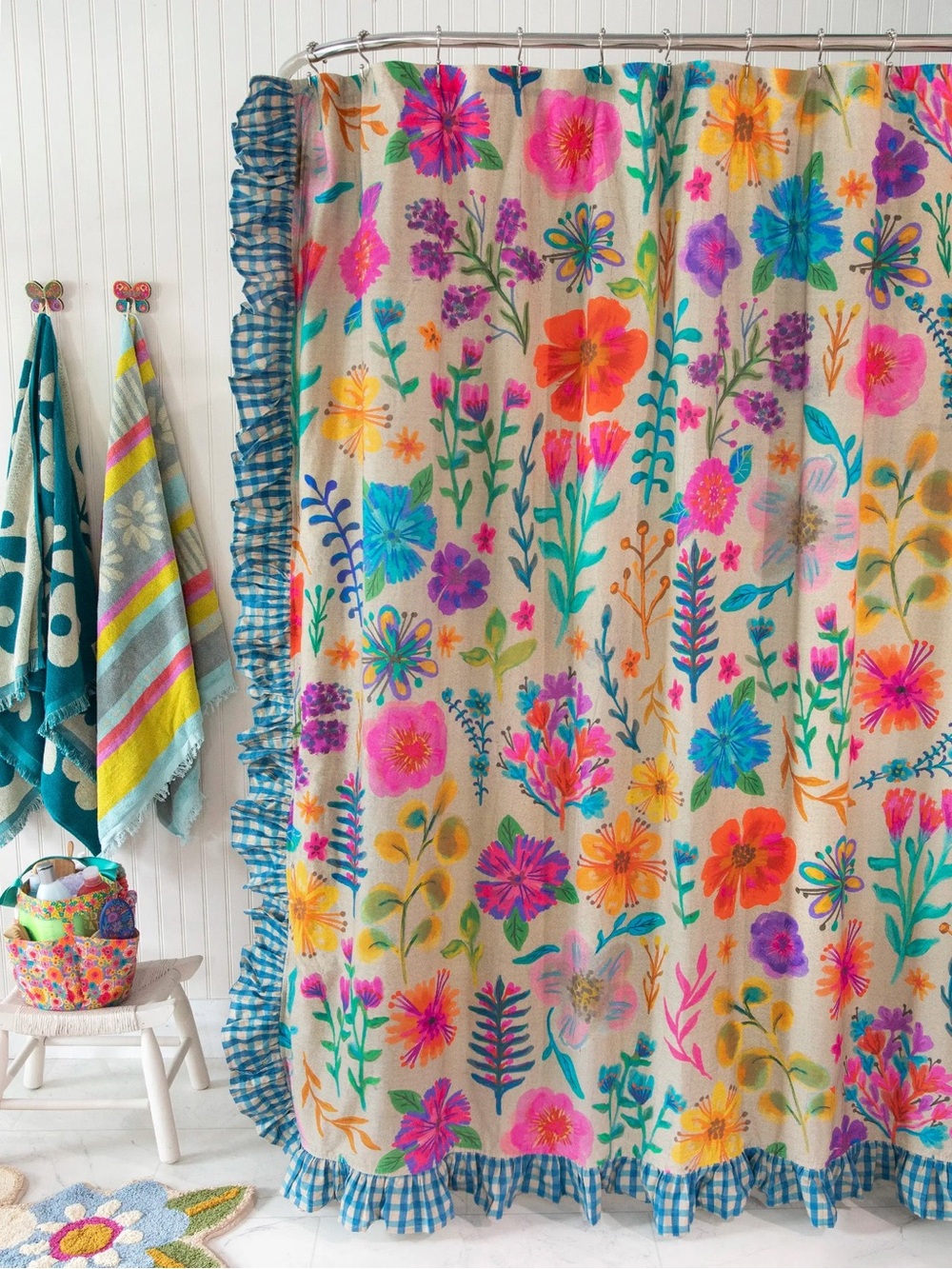 Rainbow Garden Cream shower curtain